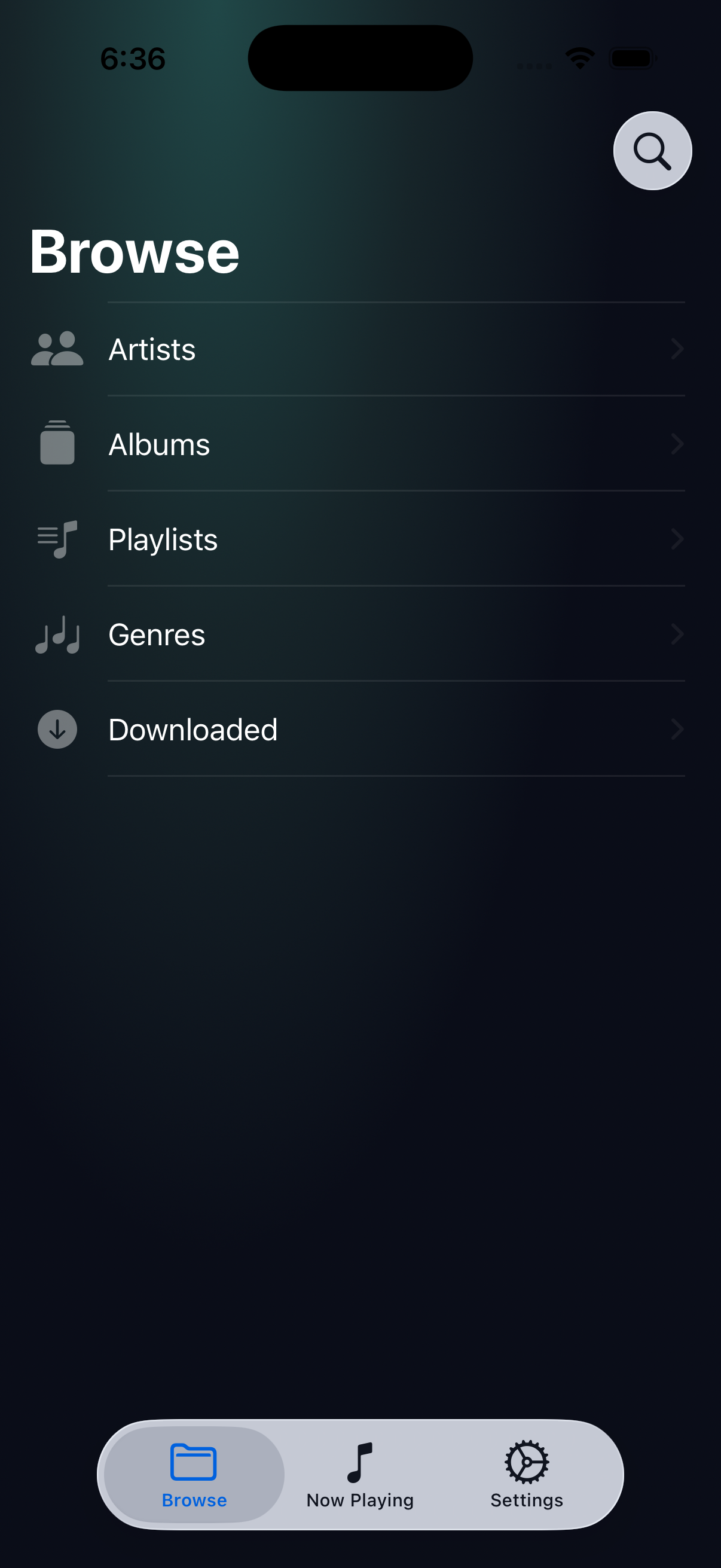 JR Player artist browser on iPhone