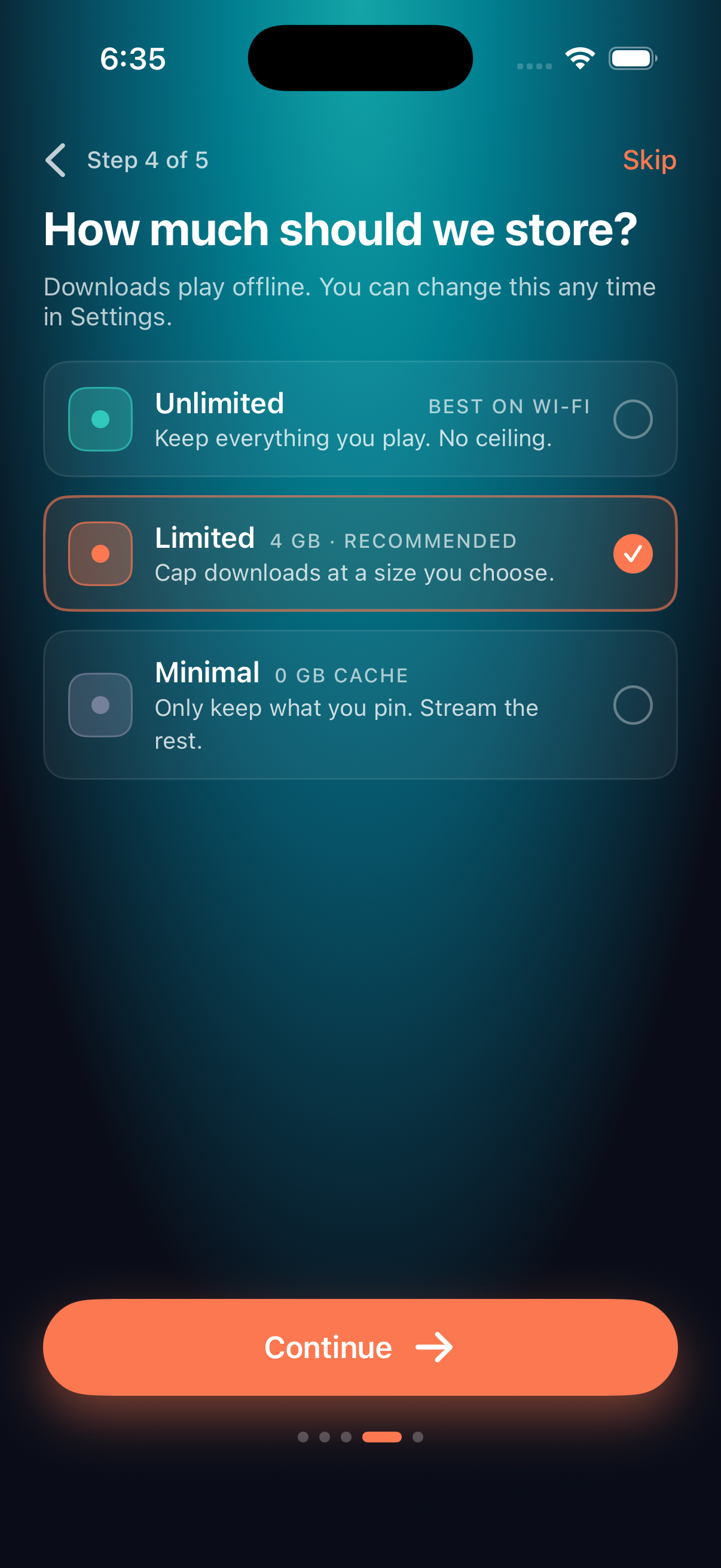 JR Player cache policy setup screen